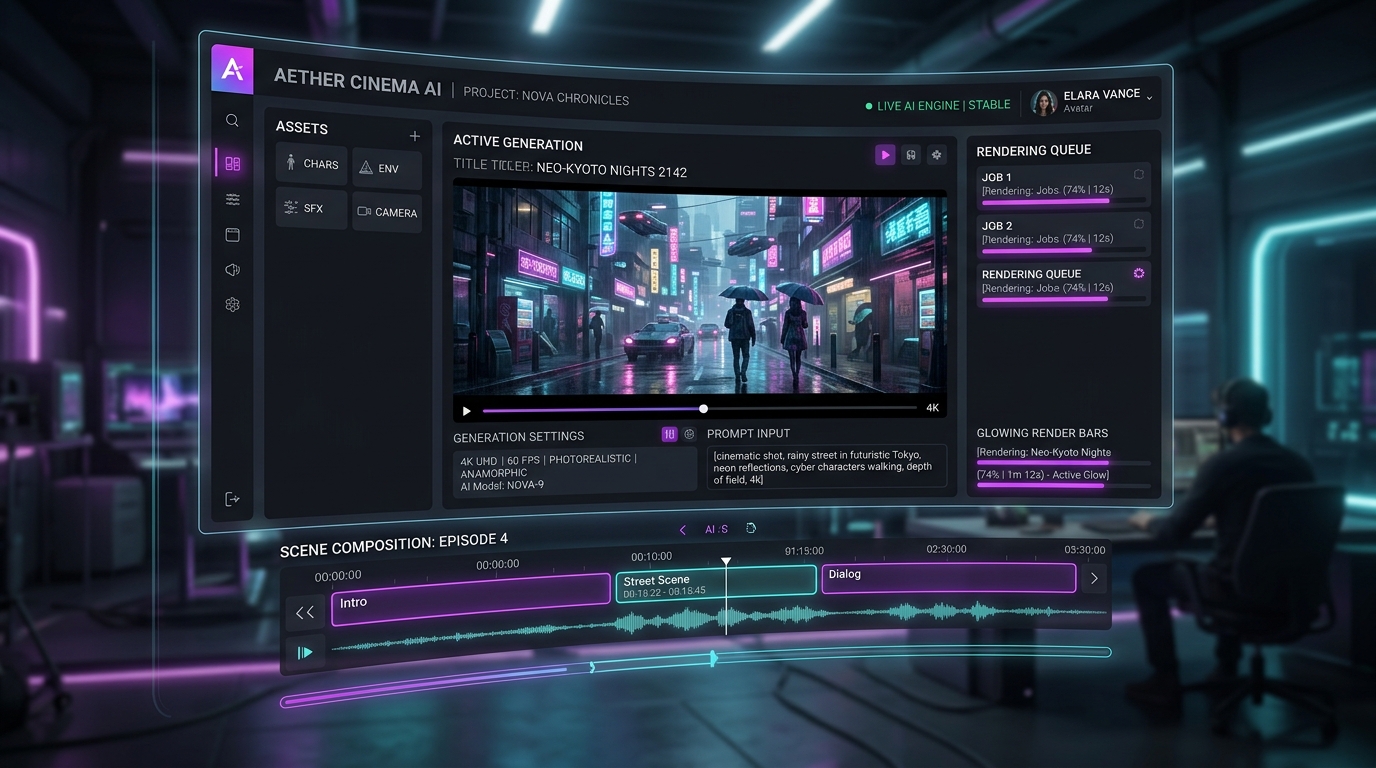 Interface de criação de vídeos no Google Flow AI Studio